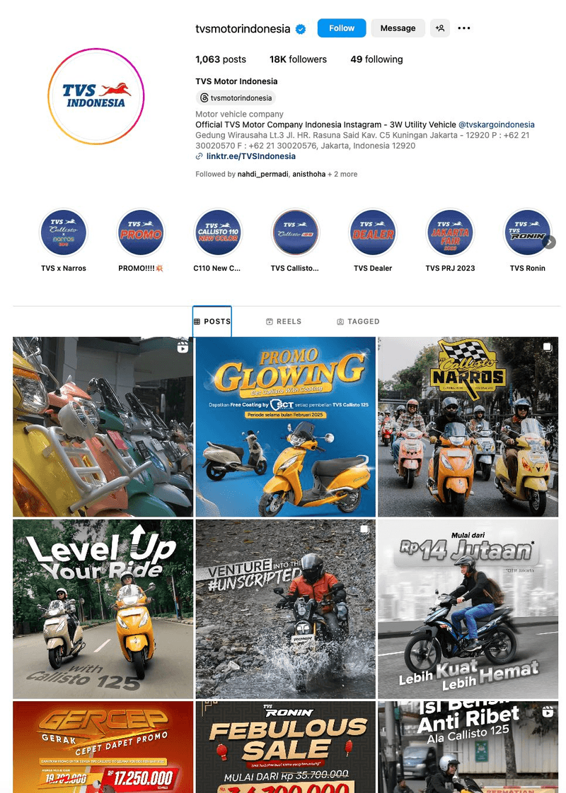 TVS Motor — 6% engagement rate, 3% monthly follower growth